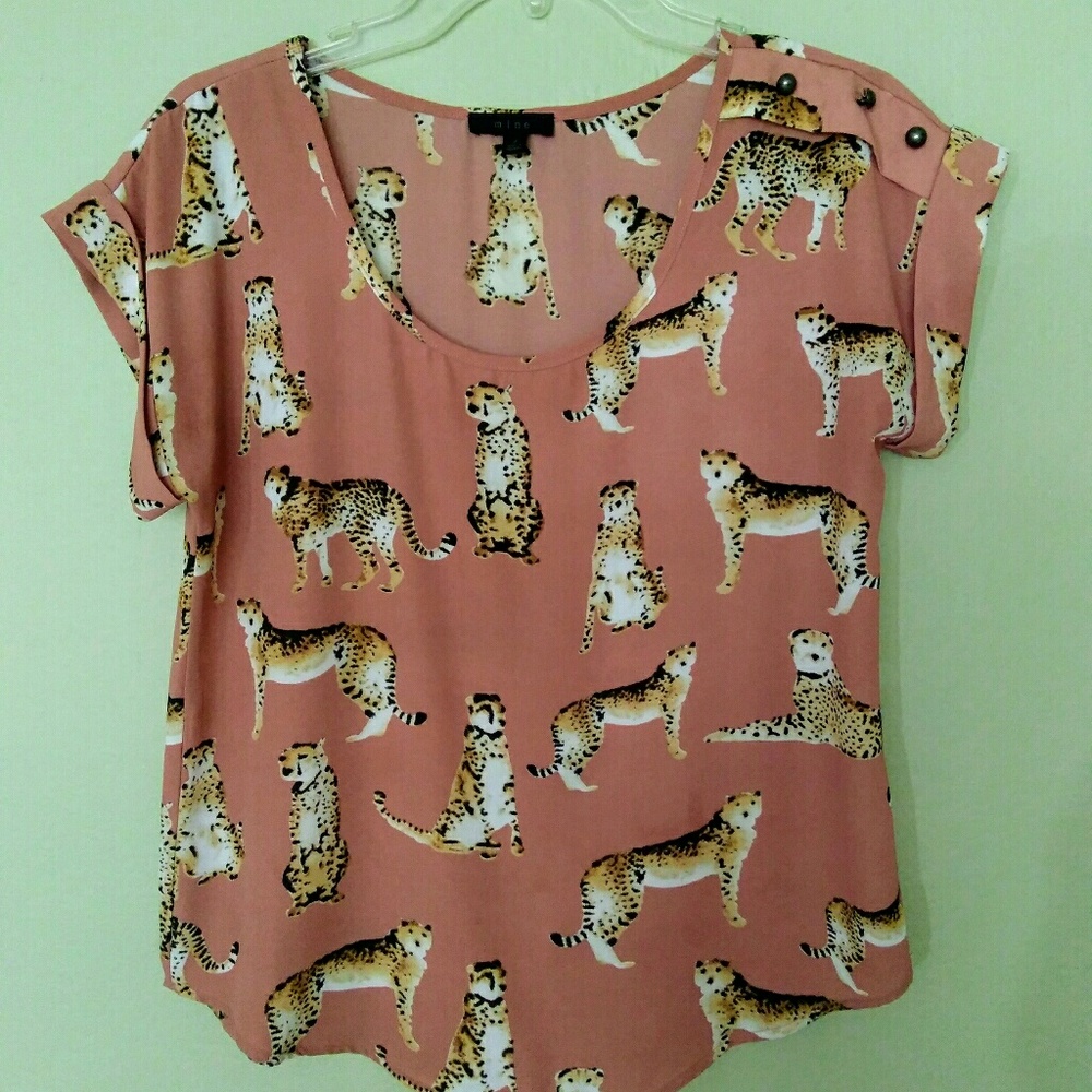 MINE Pink Cheetah Blouse Top